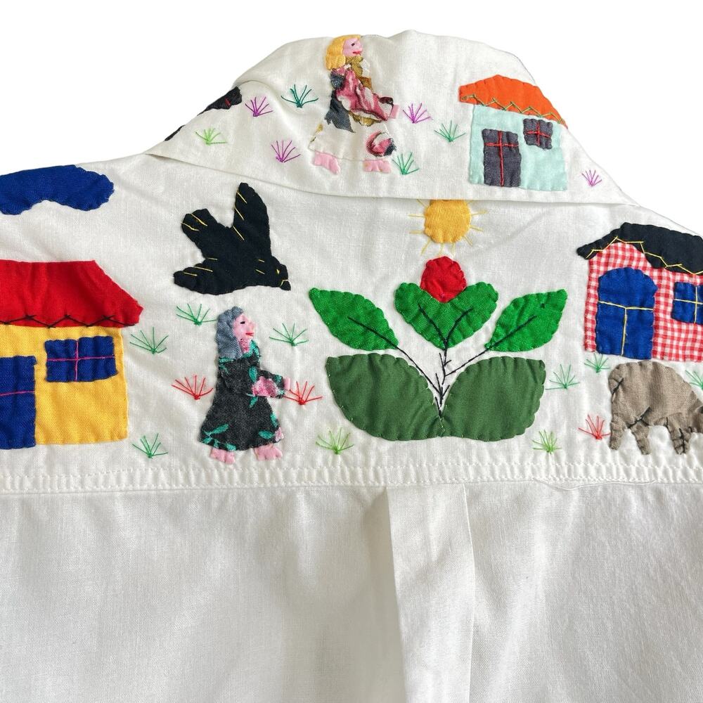 Vintage White Embroidered Cotton Shirt One Of A Kind Handmade M - Picture 11 of 11